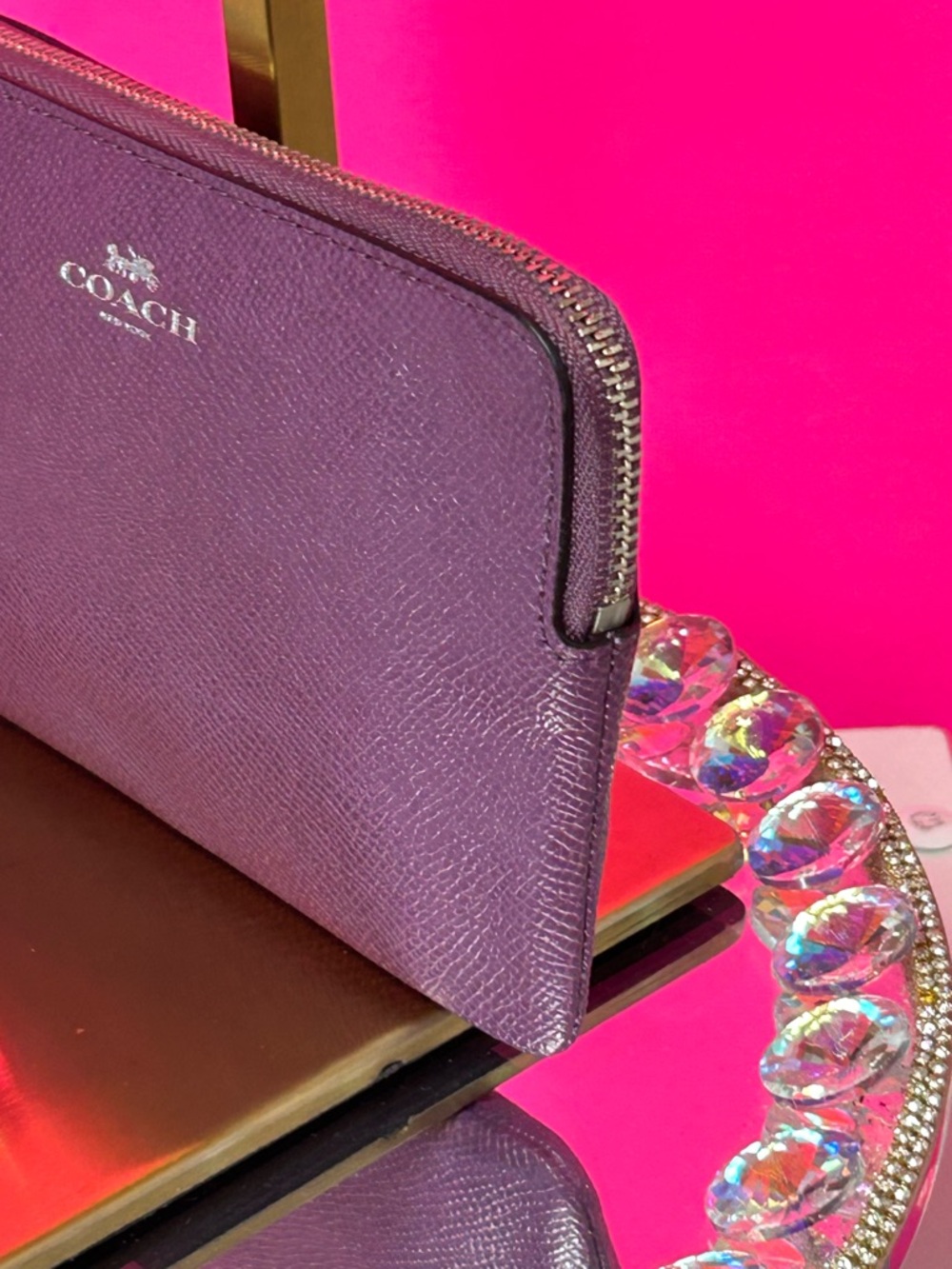 Coach Plum Textured Leather Wristlet Approx. 6 x 4 - Picture 5 of 12